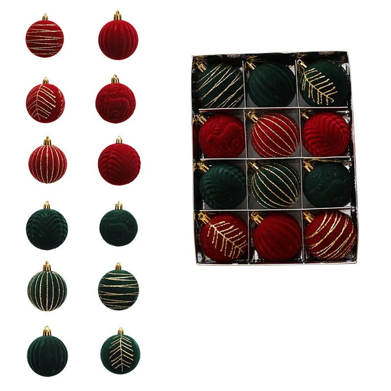 12-teiliges Weihnachtskugel-Ornament-Set aus Samt