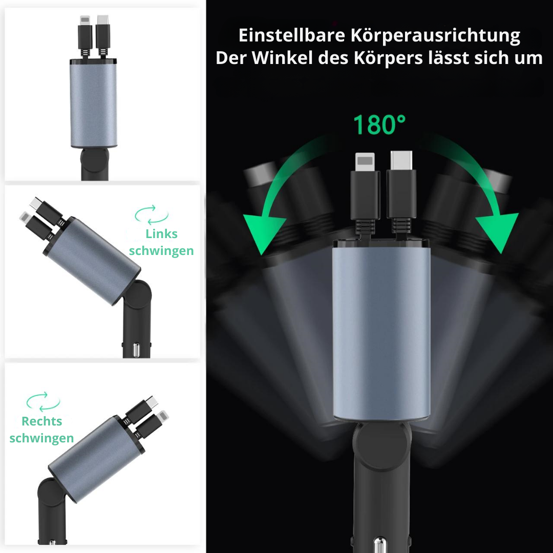 Vortexo - 4-in-1 Aufziehbares Autoladegerät