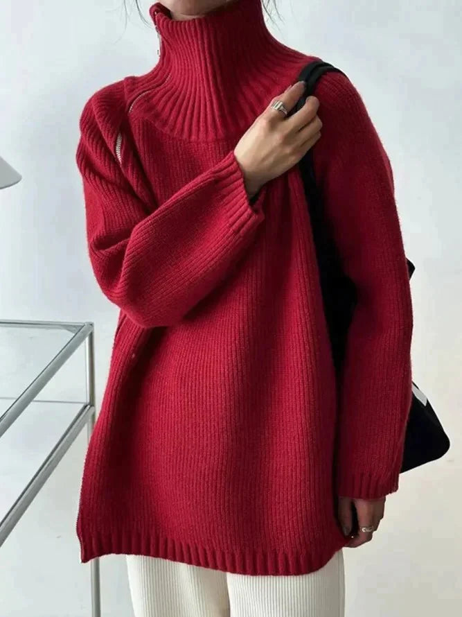 Scarlet™ - Roter einfarbiger Pullover mit hohem Halsausschnitt