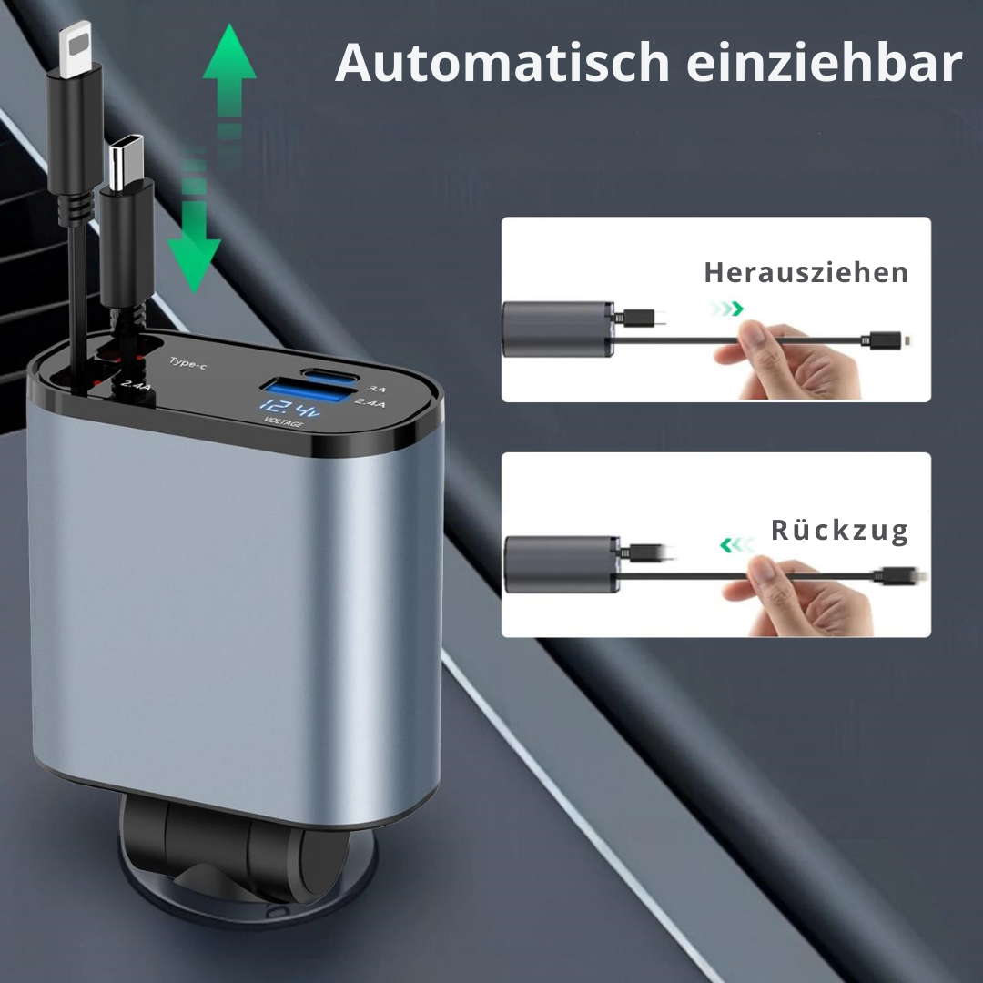 Vortexo - 4-in-1 Aufziehbares Autoladegerät