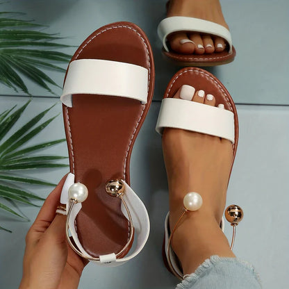 Faux Pearl Slip On Sandalen