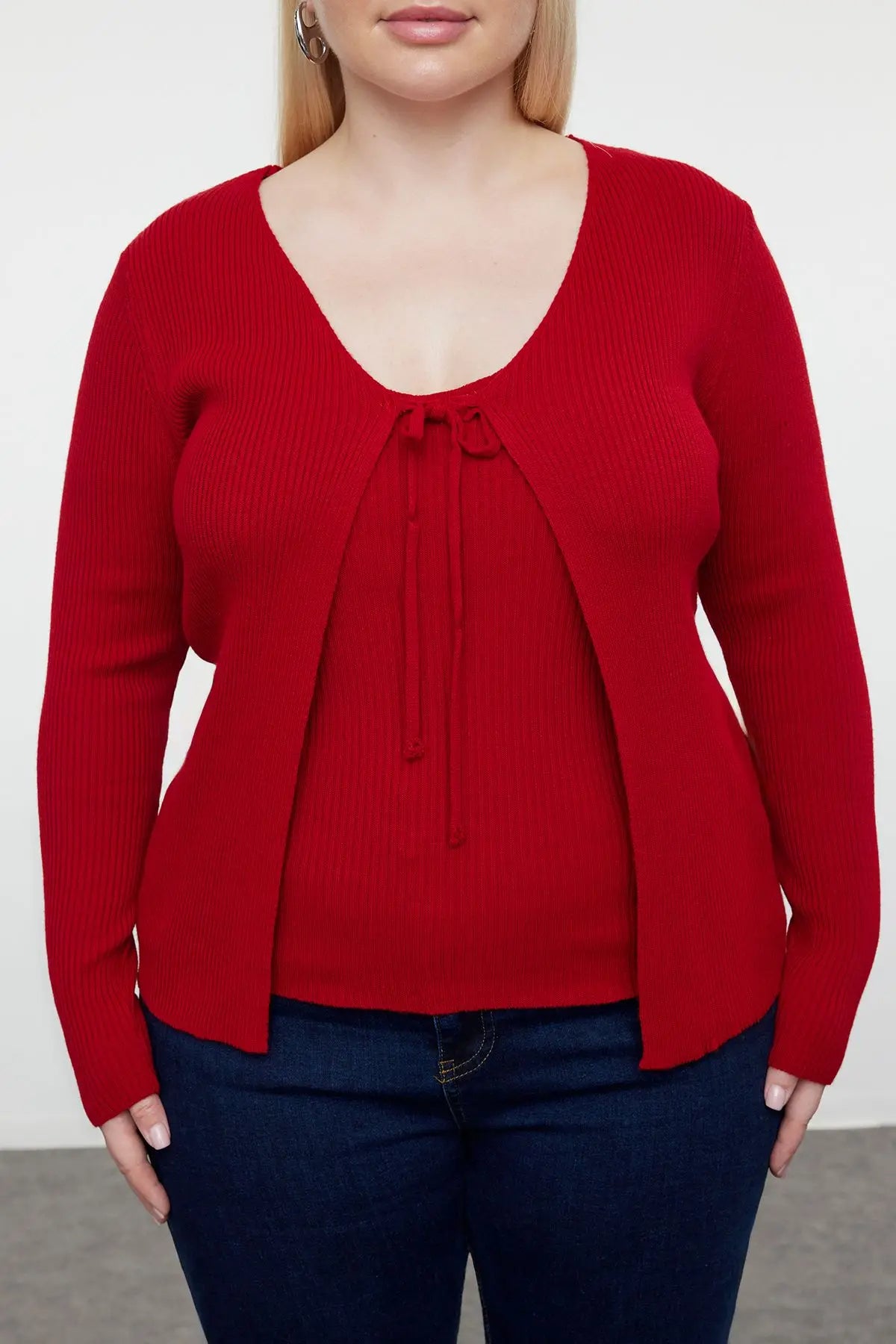 Roter Strick-Cardigan