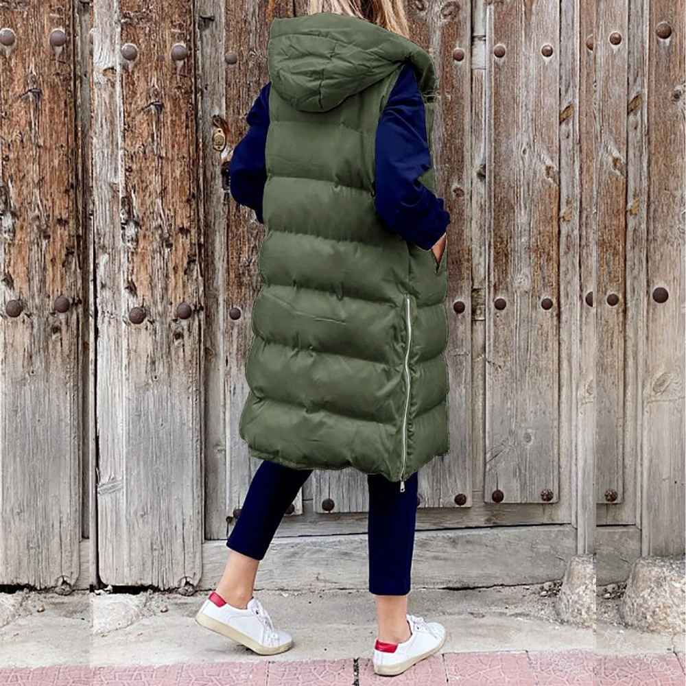 Maple - Long sleeveless cotton coat with hood