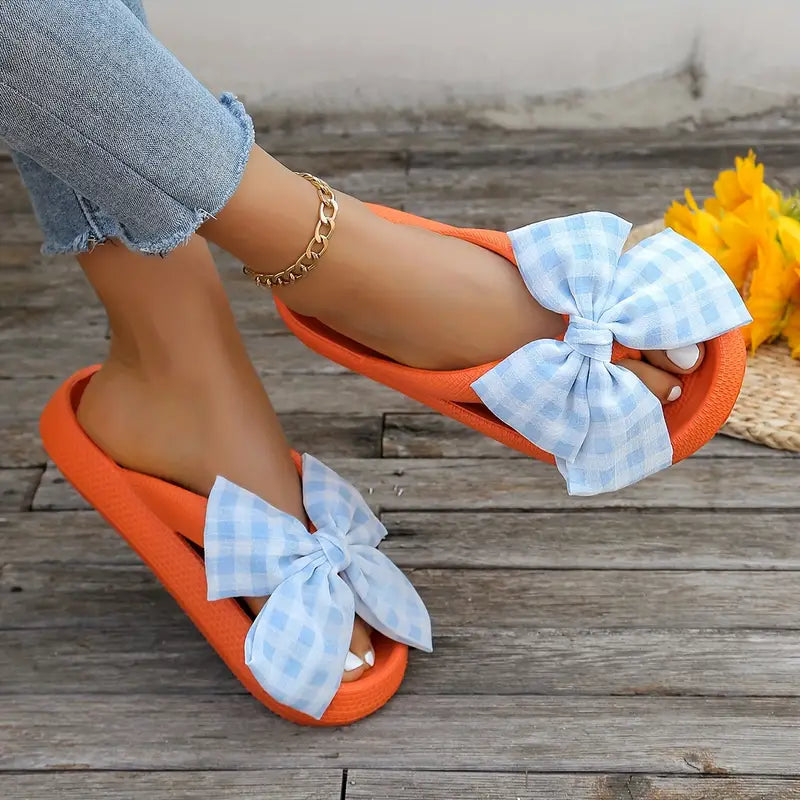 Alyssa - Chic comfortable checked slippers with bow knot [Last day discount]