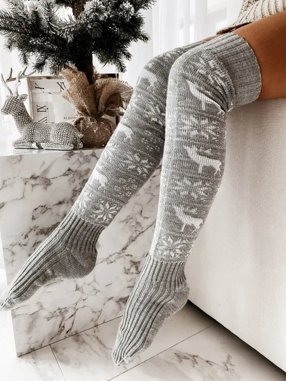 CAROL™ - Schenkelhohe Socken mit Schneeflocken-Print