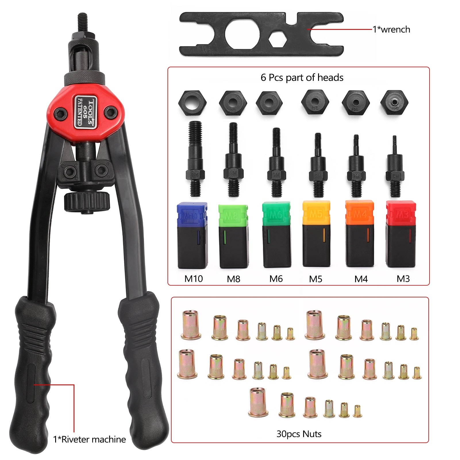 Nietzange™ mit 60 Nietmuttern M3 / M4 / M5 / M6 / M8 / M10 【Letzter tag Rabatt】